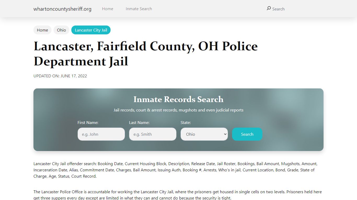 Lancaster, OH City Jail Inmates, Arrests